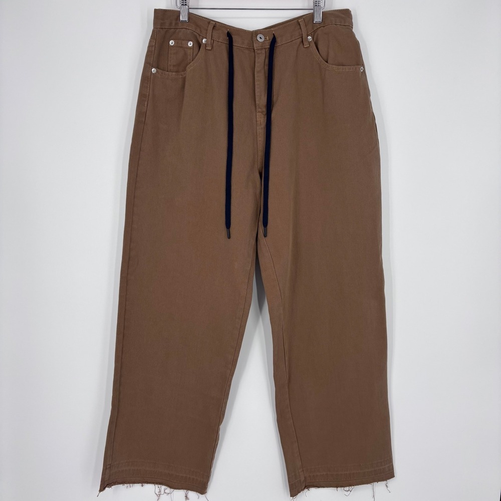 Line & Dot Pants Womens Large Brown Wide Leg Raw Hem Drawstring REVOLVE